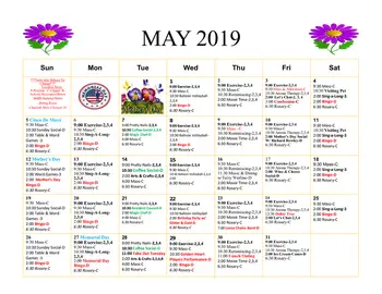 Activity Calendar of Chateau De Notre Dame, Assisted Living, Nursing Home, Independent Living, CCRC, New Orleans, LA 2