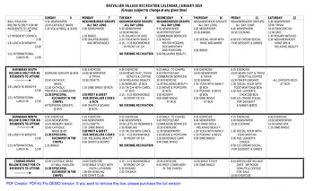 Activity Calendar of Brevillier Village, Assisted Living, Nursing Home, Independent Living, CCRC, Erie, PA 1