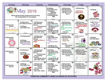 Activity Calendar of Christian Community Homes & Services, Assisted Living, Nursing Home, Independent Living, CCRC, Hudson, WI 2