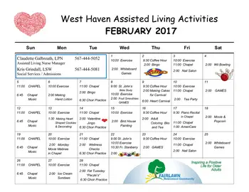 Activity Calendar of Fairlawn Retirement Community, Assisted Living, Nursing Home, Independent Living, CCRC, Archbold, OH 4
