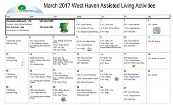 Activity Calendar of Fairlawn Retirement Community, Assisted Living, Nursing Home, Independent Living, CCRC, Archbold, OH 8