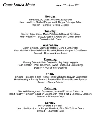 Dining menu of John Ganton's Countryside, Assisted Living, Nursing Home, Independent Living, CCRC, Jackson, MI 1