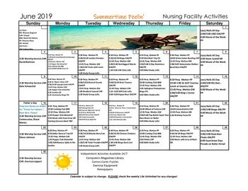 Activity Calendar of Grand JiVante, Assisted Living, Nursing Home, Independent Living, CCRC, Ackley, IA 1