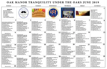 Activity Calendar of Oak Manor Senior Living Community, Assisted Living, Nursing Home, Independent Living, CCRC, Largo, FL 1