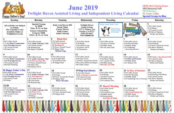 Activity Calendar of Twilight Haven, Assisted Living, Nursing Home, Independent Living, CCRC, Fresno, CA 1