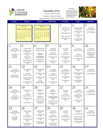Activity Calendar of United Living Community, Assisted Living, Nursing Home, Independent Living, CCRC, Brookings, SD 6