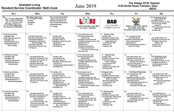 Activity Calendar of The Village of St. Edward, Assisted Living, Nursing Home, Independent Living, CCRC, Fairlawn, OH 1