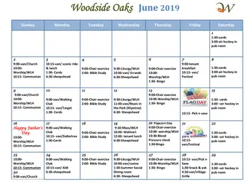 Activity Calendar of Woodside Senior Communities, Assisted Living, Nursing Home, Independent Living, CCRC, Green Bay, WI 1