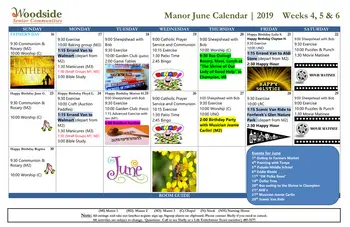 Activity Calendar of Woodside Senior Communities, Assisted Living, Nursing Home, Independent Living, CCRC, Green Bay, WI 4