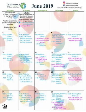 Activity Calendar of Bethany, Assisted Living, Nursing Home, Independent Living, CCRC, Waupaca, WI 2