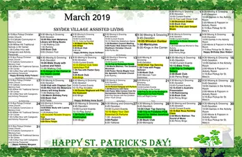 Activity Calendar of Snyder Village, Assisted Living, Nursing Home, Independent Living, CCRC, Metamora, IL 1