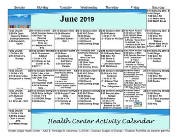 Activity Calendar of Snyder Village, Assisted Living, Nursing Home, Independent Living, CCRC, Metamora, IL 6