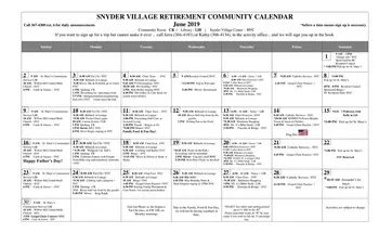Activity Calendar of Snyder Village, Assisted Living, Nursing Home, Independent Living, CCRC, Metamora, IL 7