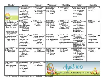 Activity Calendar of Snyder Village, Assisted Living, Nursing Home, Independent Living, CCRC, Metamora, IL 8