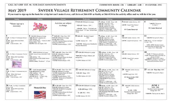 Activity Calendar of Snyder Village, Assisted Living, Nursing Home, Independent Living, CCRC, Metamora, IL 13