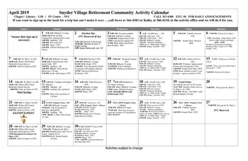 Activity Calendar of Snyder Village, Assisted Living, Nursing Home, Independent Living, CCRC, Metamora, IL 2