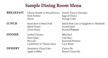 Dining menu of University Village, Assisted Living, Nursing Home, Independent Living, CCRC, Tulsa, OK 1
