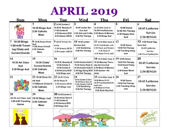 Activity Calendar of The Green Fields, Assisted Living, Nursing Home, Independent Living, CCRC, Lancaster, NY 1