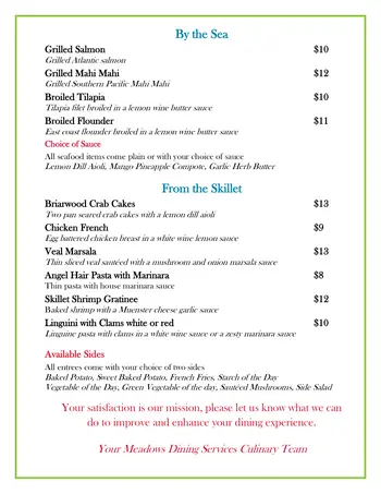Dining menu of St. John's Meadows, Assisted Living, Nursing Home, Independent Living, CCRC, Rochester, NY 3