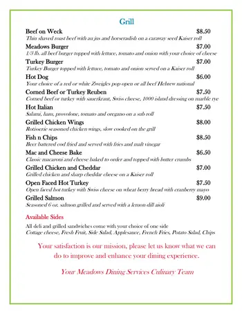 Dining menu of St. John's Meadows, Assisted Living, Nursing Home, Independent Living, CCRC, Rochester, NY 7