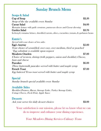 Dining menu of St. John's Meadows, Assisted Living, Nursing Home, Independent Living, CCRC, Rochester, NY 8