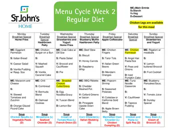 Dining menu of St. John's Meadows, Assisted Living, Nursing Home, Independent Living, CCRC, Rochester, NY 18