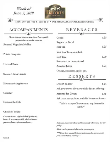 Dining menu of Passavant Community, Assisted Living, Nursing Home, Independent Living, CCRC, Zelienople, PA 5