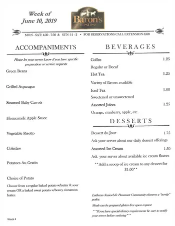 Dining menu of Passavant Community, Assisted Living, Nursing Home, Independent Living, CCRC, Zelienople, PA 7