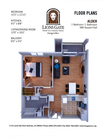 Floorplan of Lions Gate, Assisted Living, Nursing Home, Independent Living, CCRC, Voorhees, NJ 1