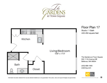 Floorplan of The Gardens at Town Square, Assisted Living, Bellevue, WA 1