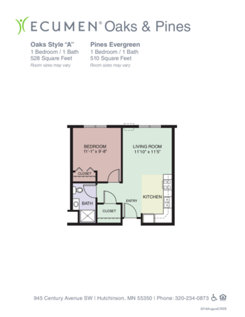Floorplan of Ecumen Oaks and Pines, Assisted Living, Memory Care, Hutchinson, MN 2