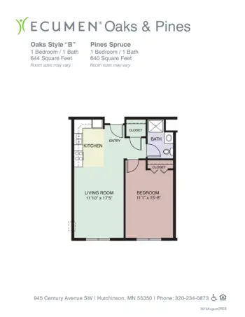 Floorplan of Ecumen Oaks and Pines, Assisted Living, Memory Care, Hutchinson, MN 6