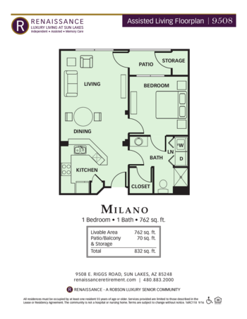 Floorplan of Renaissance Luxury Retirement Living, Assisted Living, Sun Lakes, AZ 3