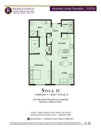 Floorplan of Renaissance Luxury Retirement Living, Assisted Living, Sun Lakes, AZ 6