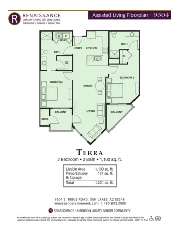 Floorplan of Renaissance Luxury Retirement Living, Assisted Living, Sun Lakes, AZ 7
