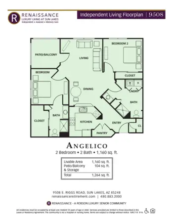 Floorplan of Renaissance Luxury Retirement Living, Assisted Living, Sun Lakes, AZ 9