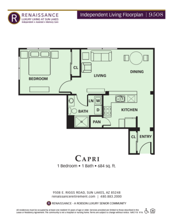 Floorplan of Renaissance Luxury Retirement Living, Assisted Living, Sun Lakes, AZ 12