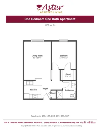 Floorplan of Aster Assisted Living of Marshfield, Assisted Living, Marshfield, WI 1