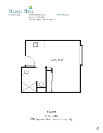 Floorplan of Mercer Place, Assisted Living, Rowlett, TX 1
