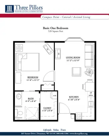 Floorplan of Three Pillars Compass Point Assisted Living, Assisted Living, Dousman, WI 1