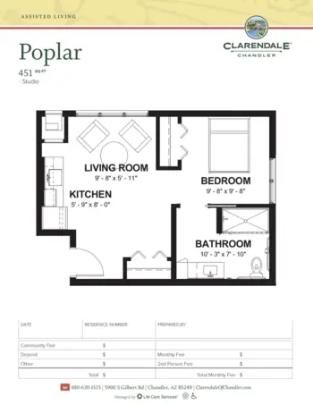 Floorplan of Clarendale of Chandler, Assisted Living, Chandler, AZ 9