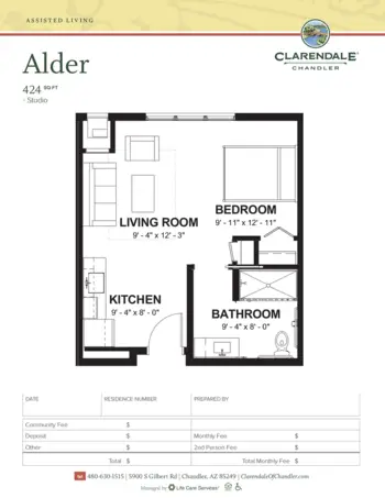 Floorplan of Clarendale of Chandler, Assisted Living, Chandler, AZ 10