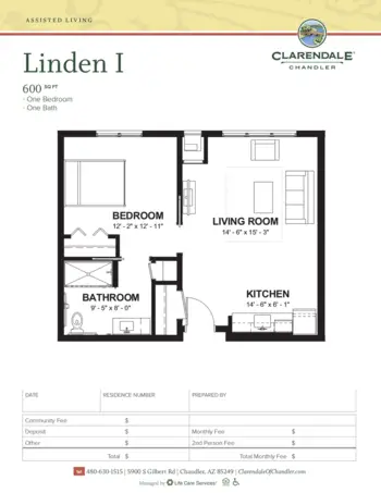 Floorplan of Clarendale of Chandler, Assisted Living, Chandler, AZ 11