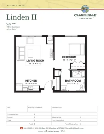 Floorplan of Clarendale of Chandler, Assisted Living, Chandler, AZ 16