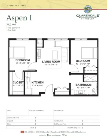 Floorplan of Clarendale of Chandler, Assisted Living, Chandler, AZ 19
