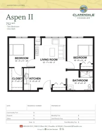 Floorplan of Clarendale of Chandler, Assisted Living, Chandler, AZ 20