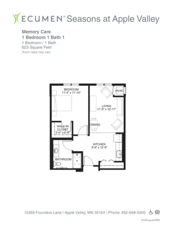 Floorplan of Ecumen Seasons at Apple Valley, Assisted Living, Memory Care, Apple Valley, MN 1