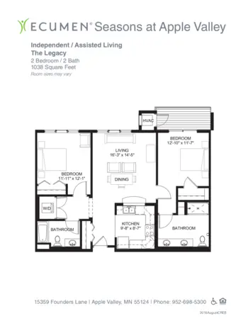 Floorplan of Ecumen Seasons at Apple Valley, Assisted Living, Memory Care, Apple Valley, MN 14