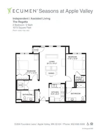Floorplan of Ecumen Seasons at Apple Valley, Assisted Living, Memory Care, Apple Valley, MN 16