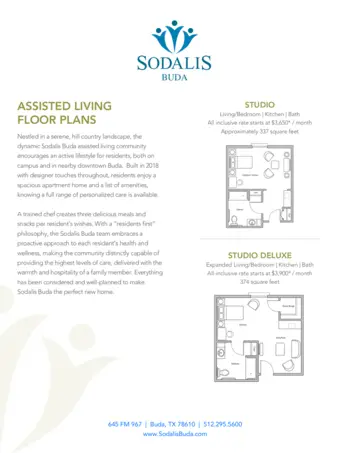 Floorplan of Sodalis Buda, Assisted Living, Buda, TX 1